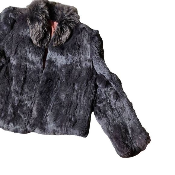 Vintage charcoal grey rabbit fur boxy women's coat - Picture 2 of 6